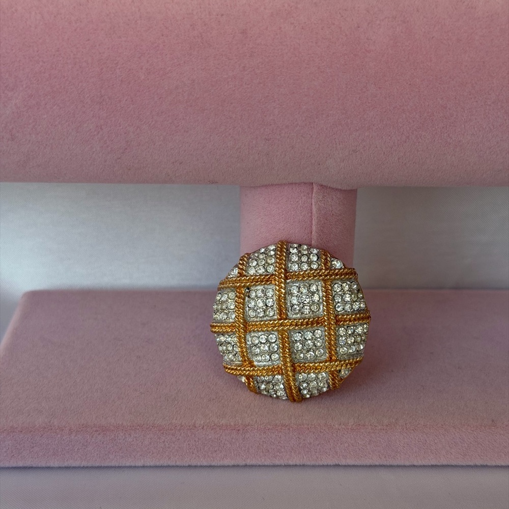 Vintage 1990 Swarovski Pave Crystals Round Dome Brooch